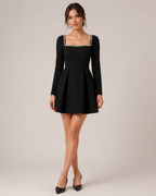 Black Pearl Trim Long Sleeve Mini Dress