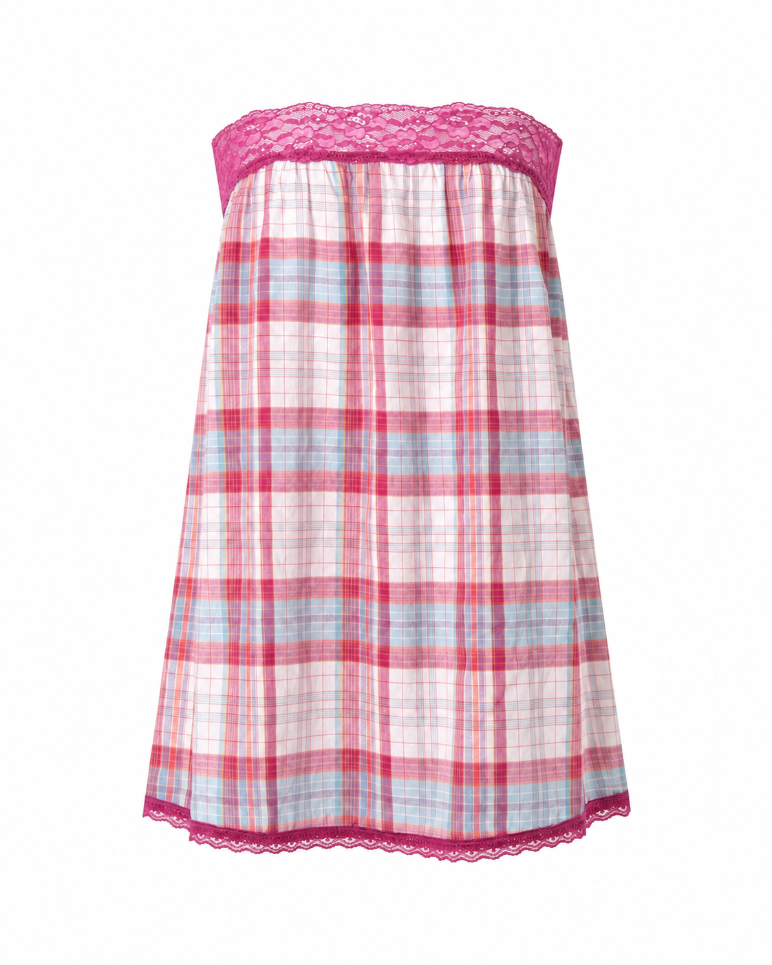 Nadia Plaid Lace-Trim Tube Top