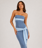 Velira Strapless Midi Dress with Tie Detail