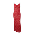 Lace Slip Red Maxi Dress