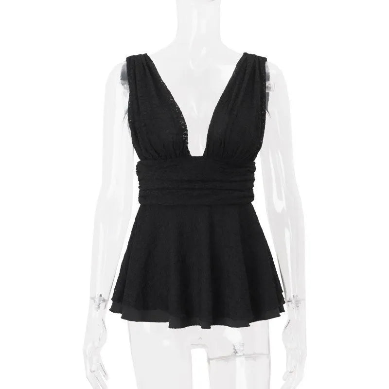 Deep V Peplum Tank Top