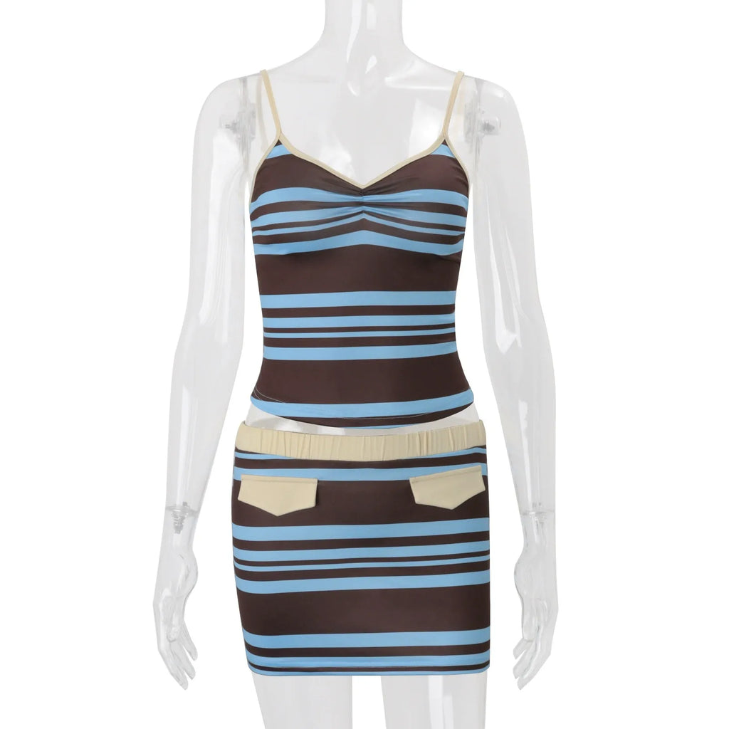 Bianca Retro Stripe Mini Skirt Set