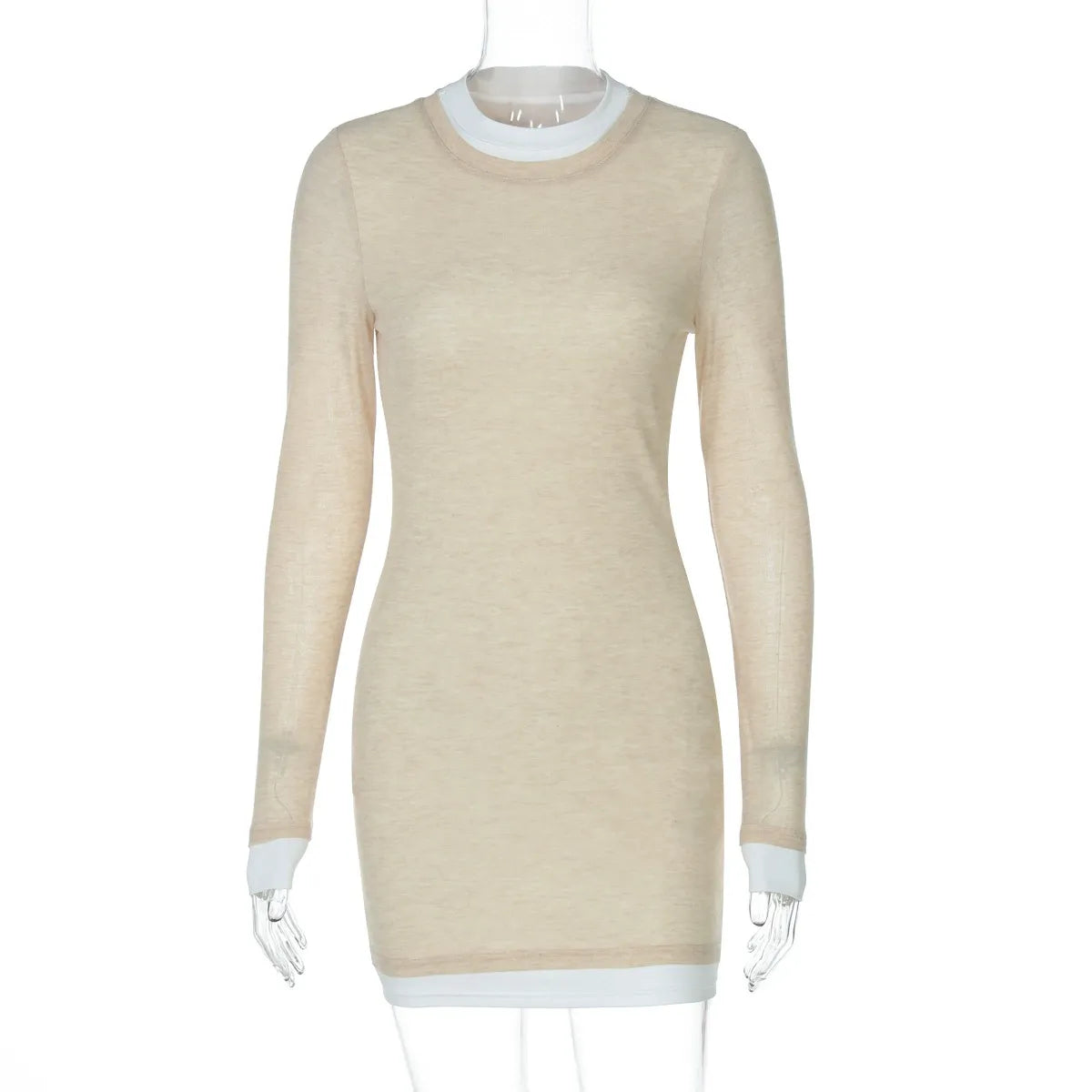 Contrast Trim Long Sleeve Mini Dress