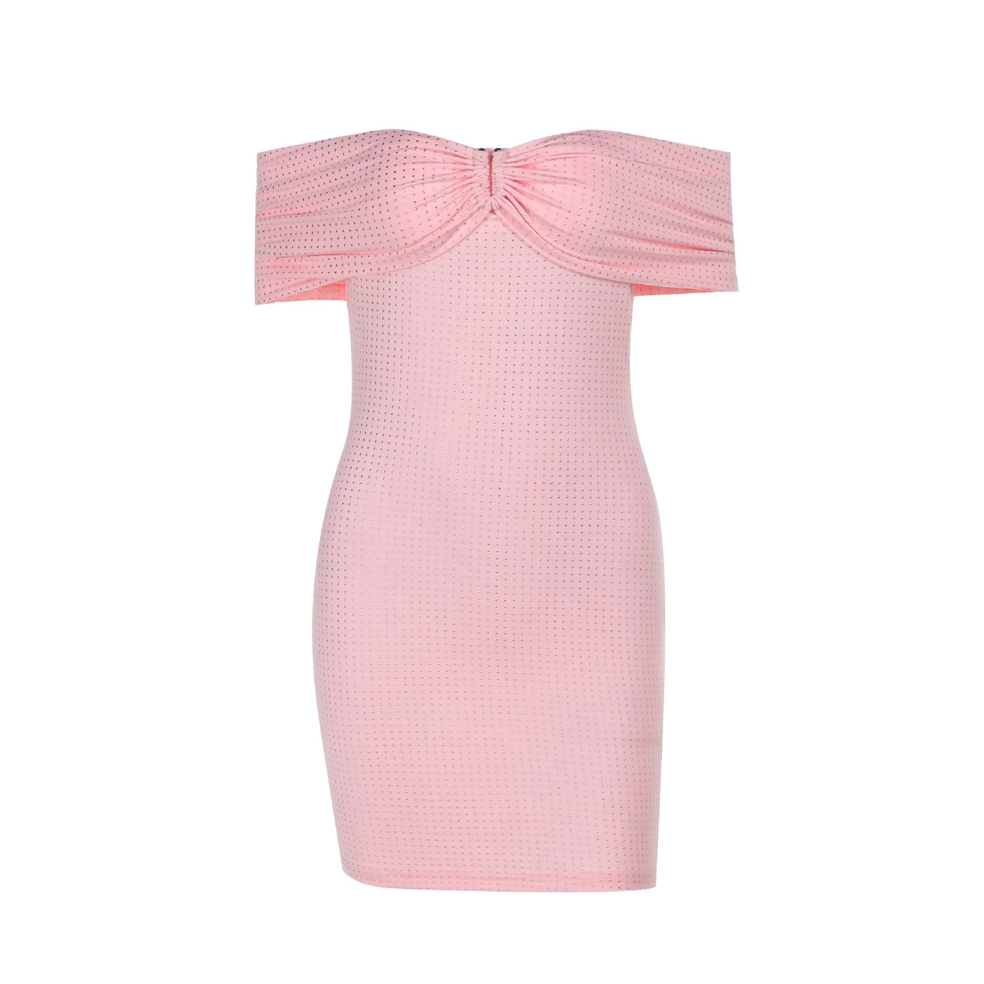 Rovelle Rhinestone Off Shoulder Mini Dress