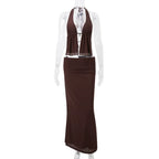 Chocolate Halter Maxi Skirt Set