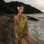 Nerida Olive Floral Halter Mini Dress