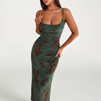 Minara Sage Green Floral Open-Back Maxi Dress