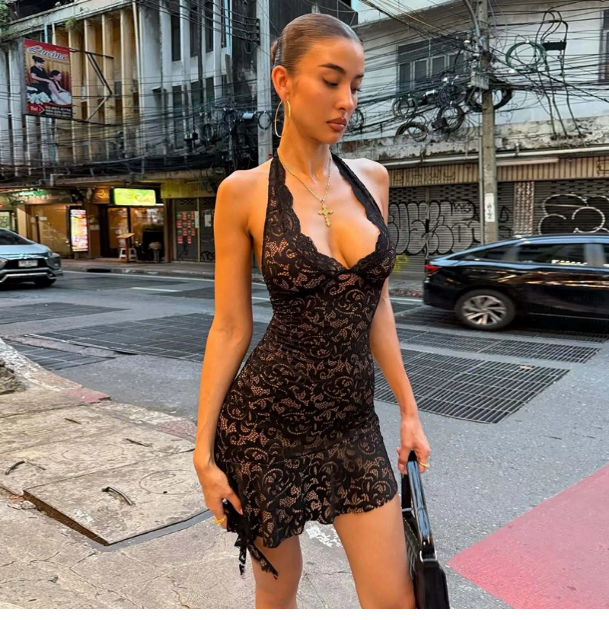 Elysia Lace Halter Mini Dress