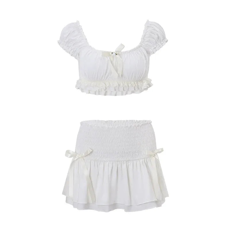 Ruffle Smocked Two Piece Skirt Set