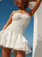 Arelia Smocked Strapless Ruffle Mini Dress