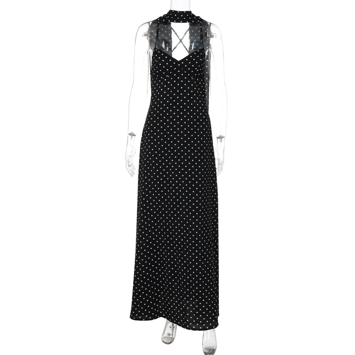 Polka Dot Scarf Detail Maxi Dress