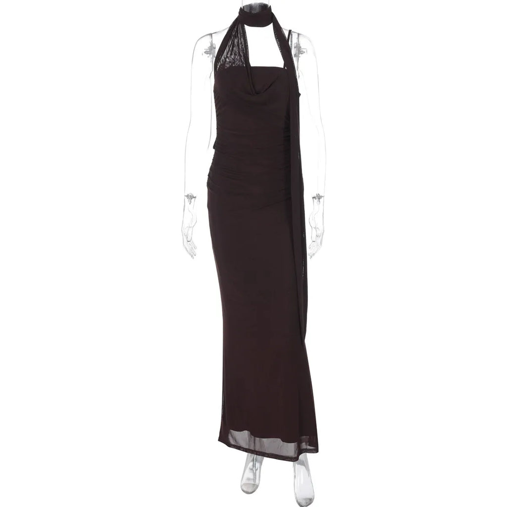 Cowl Neck Scarf Maxi Dress