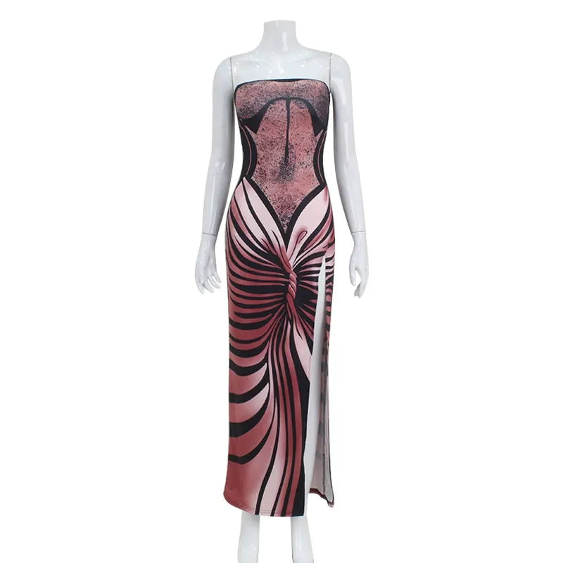Imogen Abstract Print Strapless Maxi Dress