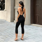 Nerys Mesh Panel Halter Capri Jumpsuit