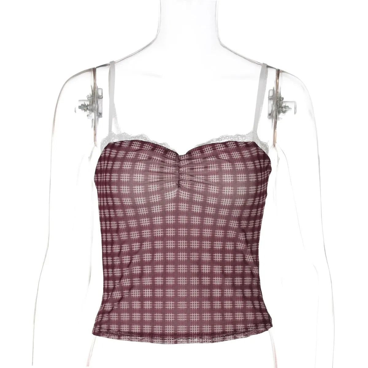 Gingham Lace Trim Cami Top