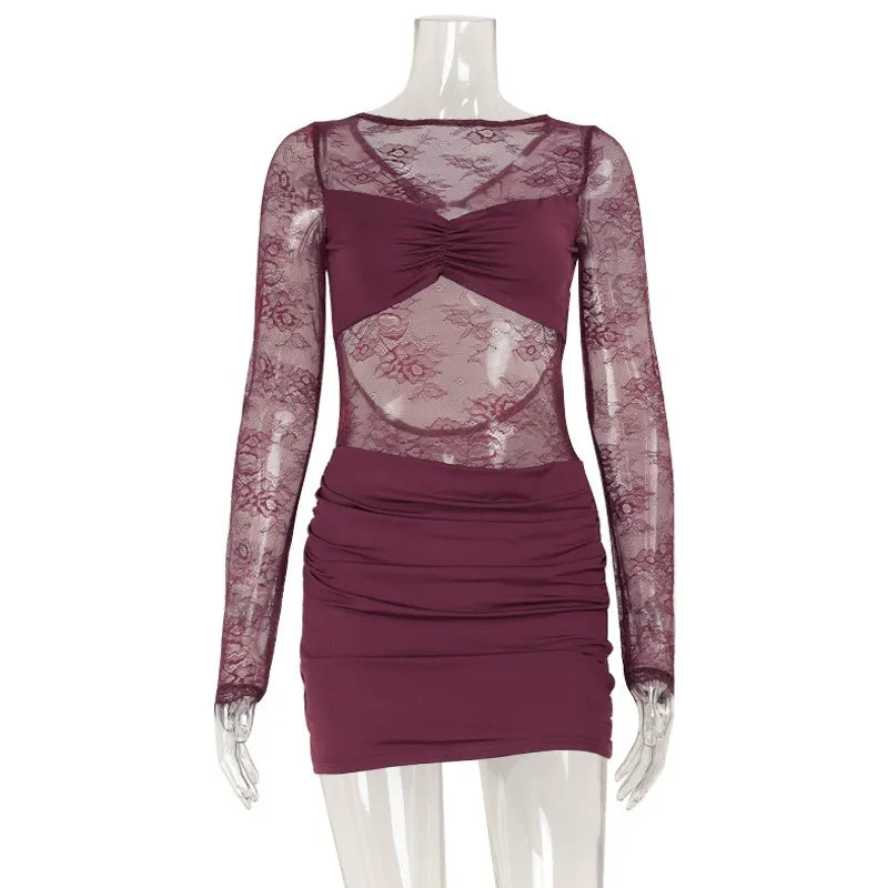 Morella Lace Ruched Mini Dress