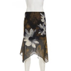 Léa Abstract Floral Mesh Midi Skirt