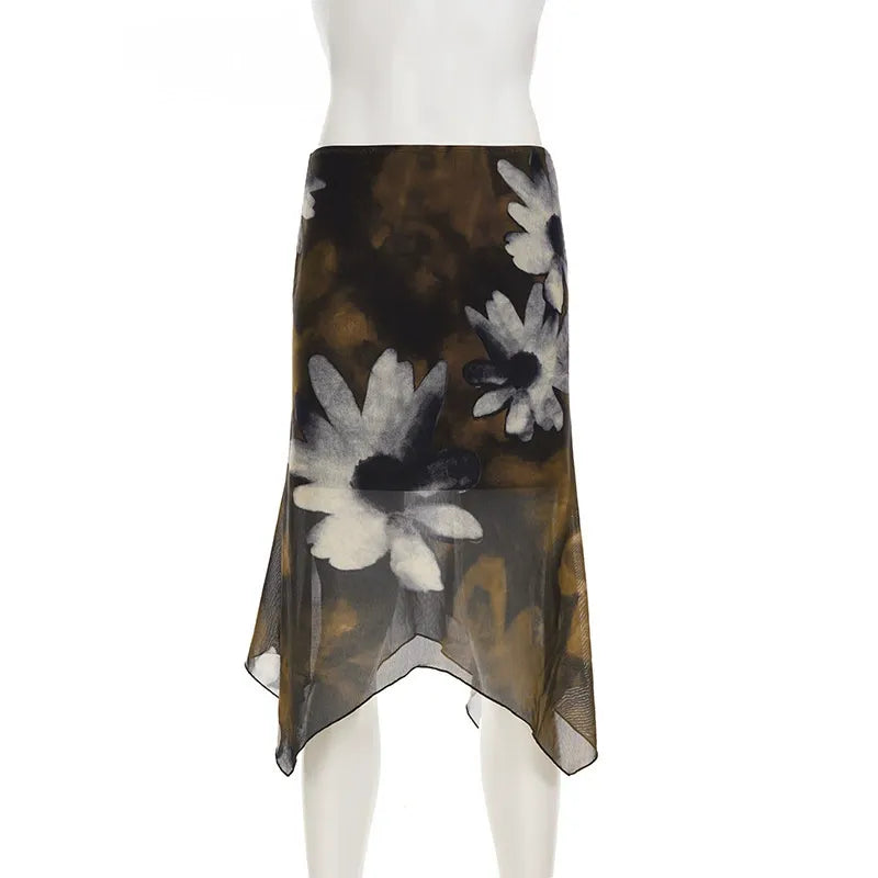 Léa Abstract Floral Mesh Midi Skirt