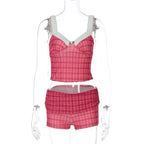 Plaid Ruffle Trim Cami Top & Shorts Set