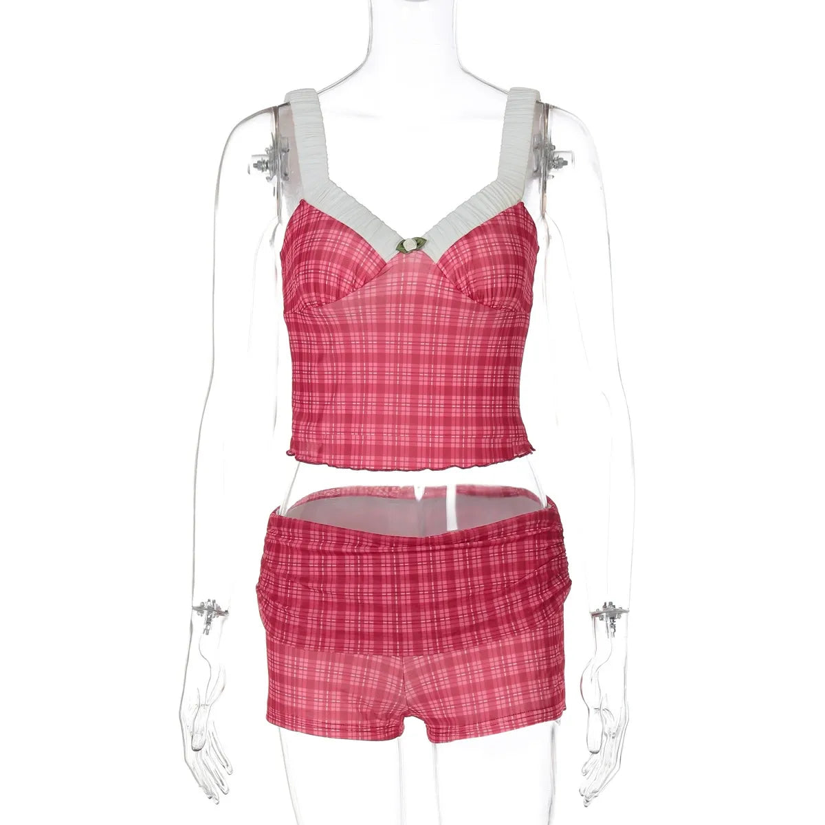 Plaid Ruffle Trim Cami Top & Shorts Set