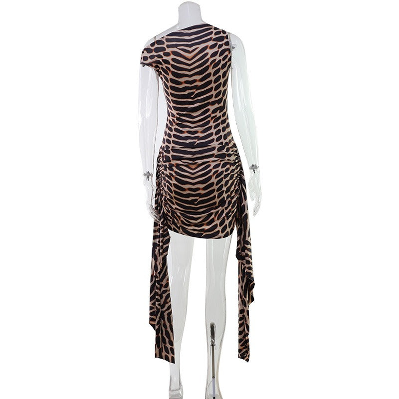Narel Zebra Print Asymmetric Mini Dress
