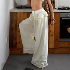 Geneva Ivory Lace Ruffle Wide-Leg Pants