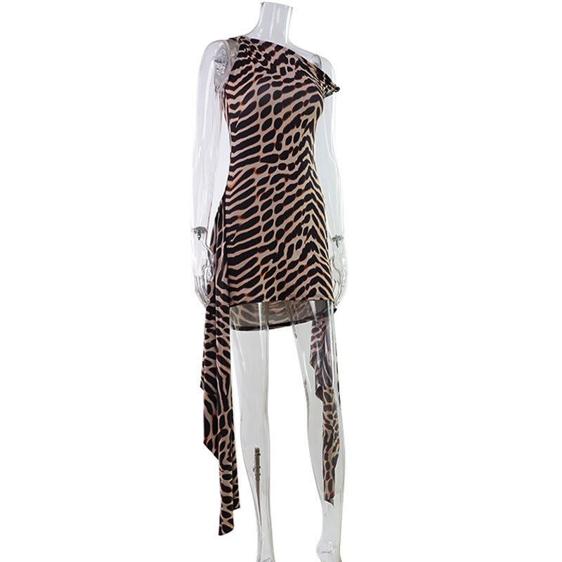 Narel Zebra Print Asymmetric Mini Dress