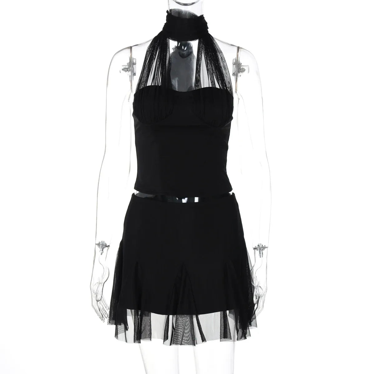 Mesh Halter Top & Mini Skirt Set