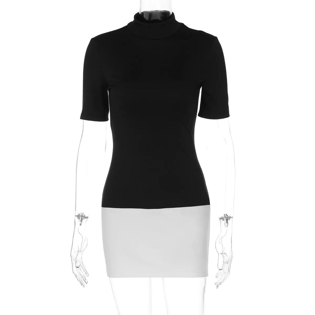 Mock Neck Color Block Mini Dress