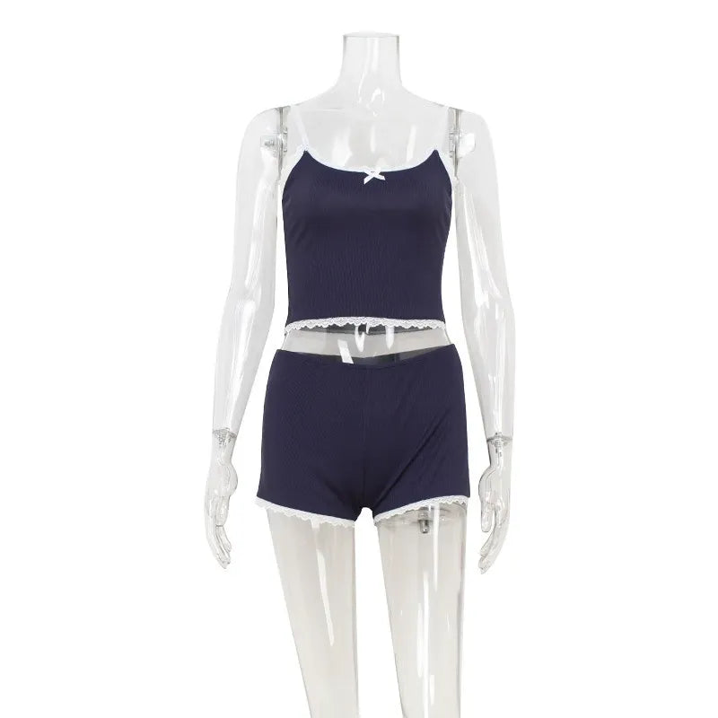 Daryna Navy Lace Trim Lounge Set