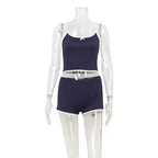 Daryna Navy Lace Trim Lounge Set