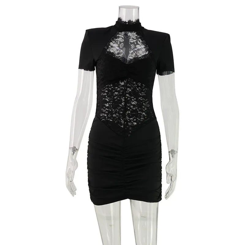 Delara Lace Ruched Mini Dress