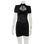 Delara Lace Ruched Mini Dress