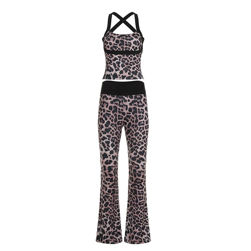 Eudora Leopard Print Flared Pants Set