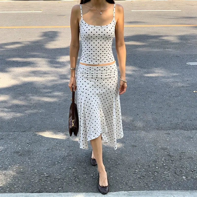 Cerina Polka Dot Cami Top & Midi Skirt Set