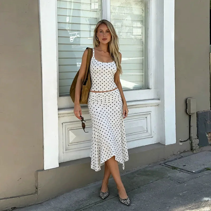 Cerina Polka Dot Cami Top & Midi Skirt Set
