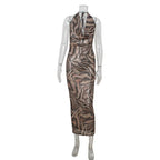 Brinya Bronze Zebra Sequin Maxi Dress