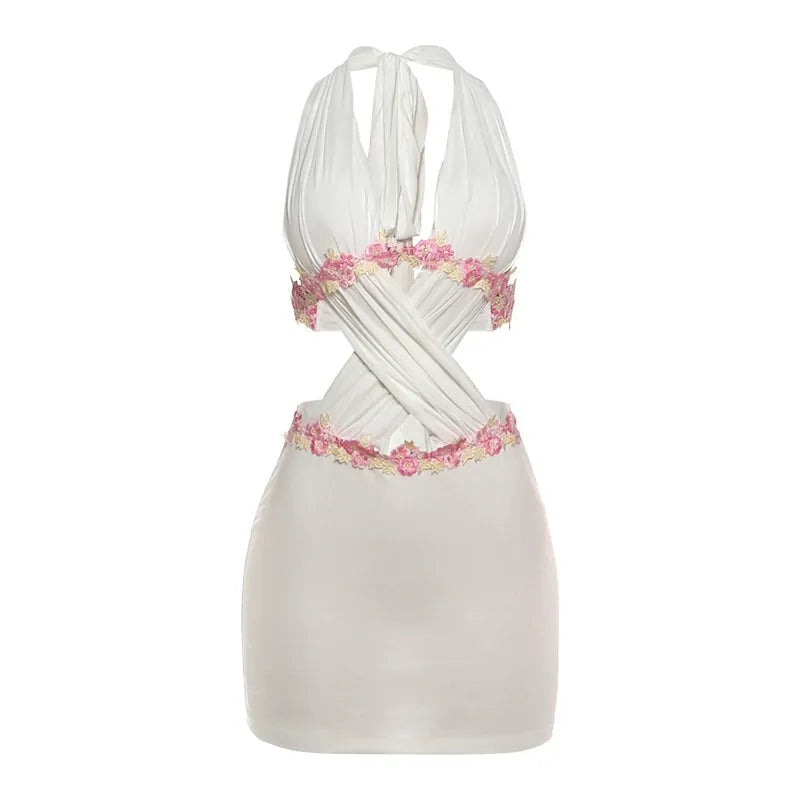 Virel Floral Trim Cut-Out Mini Dress