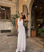 Quenby Sheer Knit Halter Maxi Dress