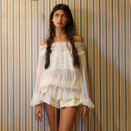 Ivory Lace Off-Shoulder Ruffle Blouse