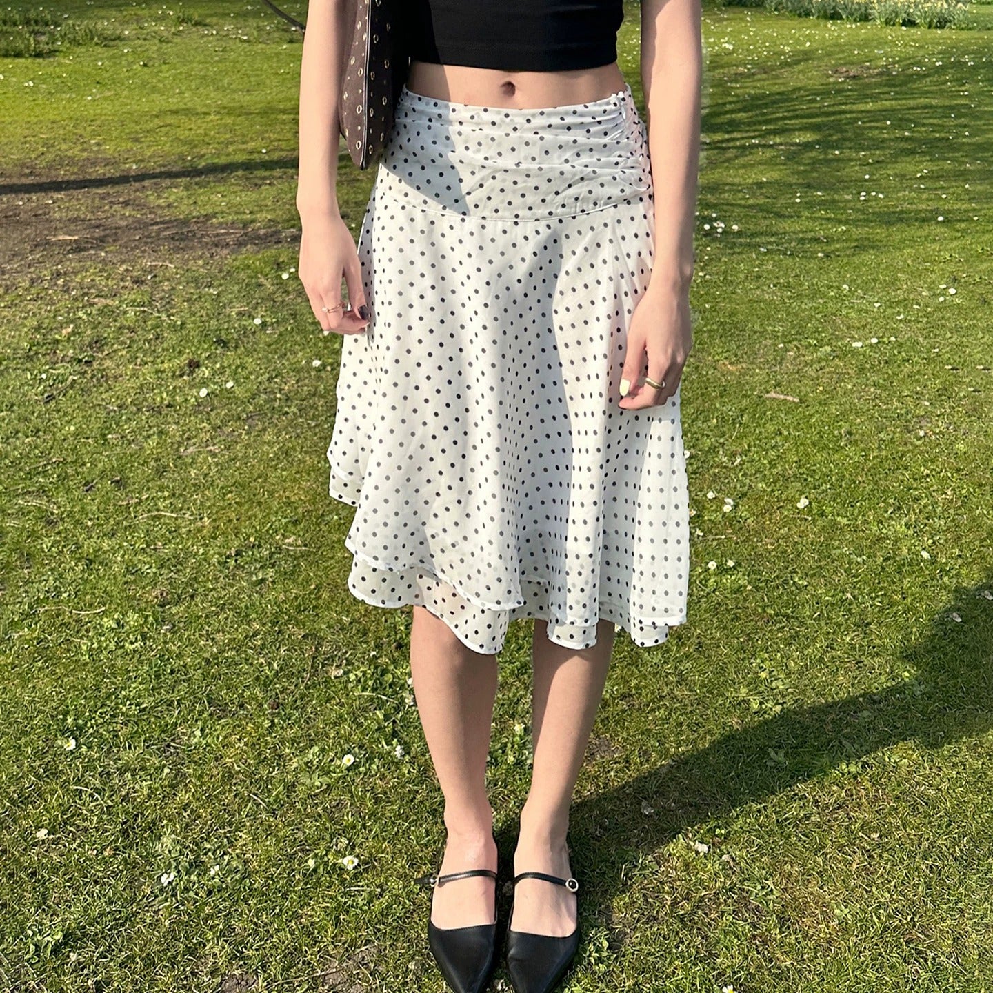 Wen Polka Dot Asymmetrical Midi Skirt