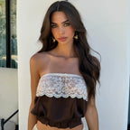 Selma Brown Satin Lace Bandeau Top