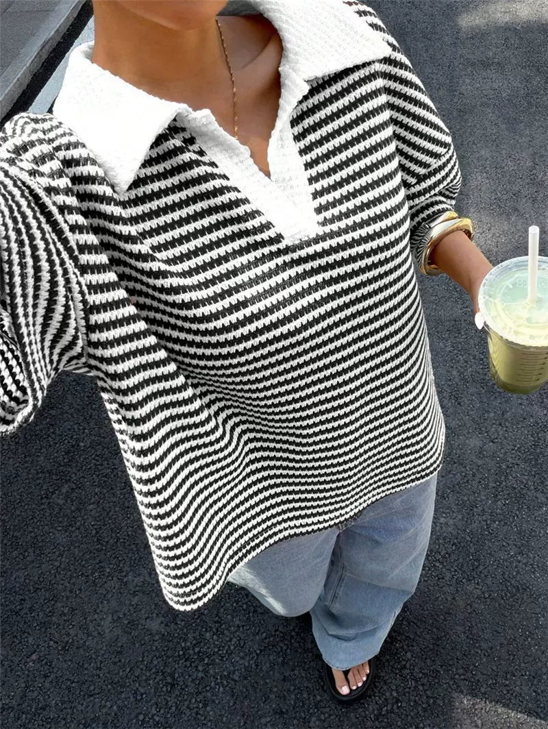 Briony Striped Knit Polo Top