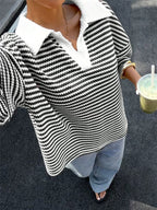 Briony Striped Knit Polo Top