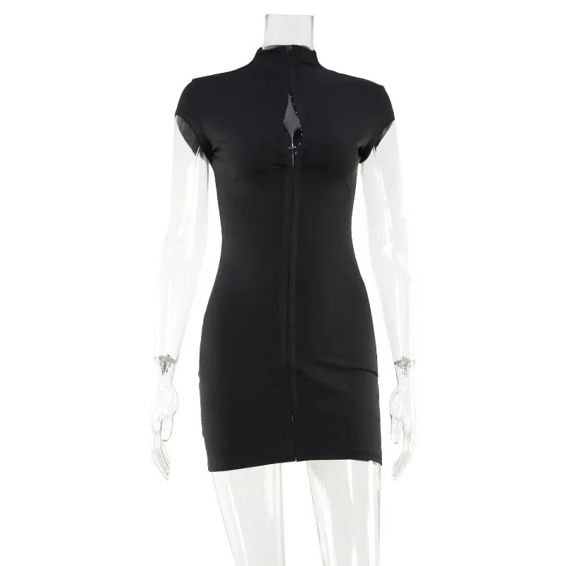 Elirae Front Zip High Neck Mini Dress