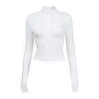 Azelya White Zip Front Long Sleeve Top