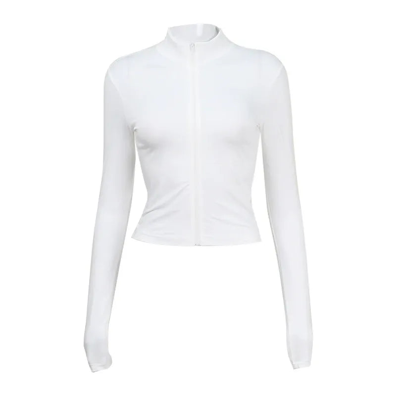 Azelya White Zip Front Long Sleeve Top