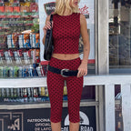 Rovena Polka Dot Crop Top & Capri Pants Set