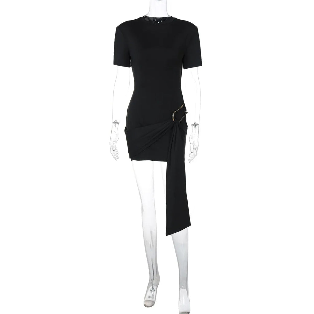 Buckle Detail Draped Mini Dress