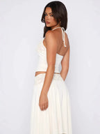 Zarela Lace Trim Halter Top & Skirt Set